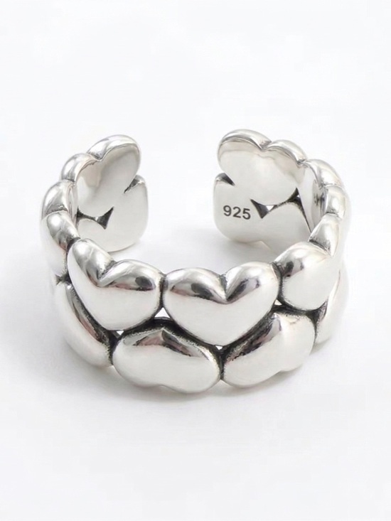 Jewelry - 925 Sterling Silver Puffy Heart Open Band Ring | Chunky Heart Adjustable Ring